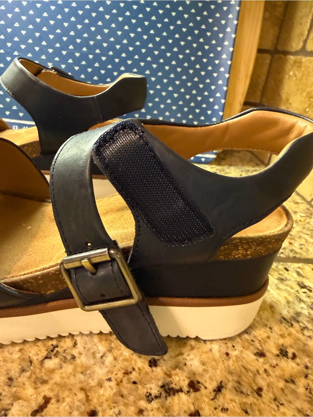 Clarks Navy Platform Wedge Sandals with Velcro/Buckle strap - Picture 7 of 9